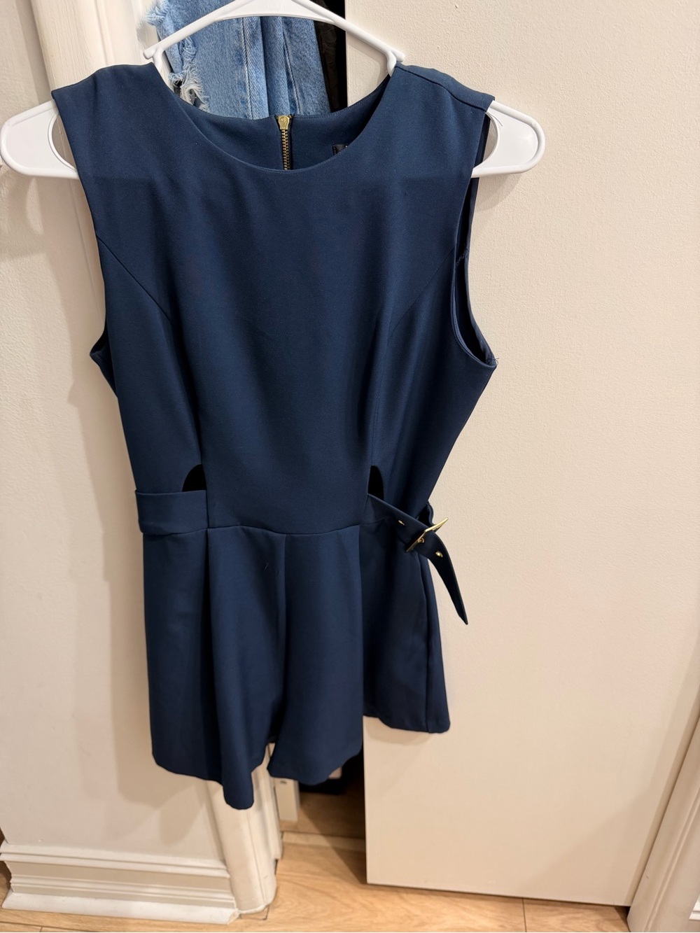 XOXO Navy Sleeveless Romper with Belt Detail